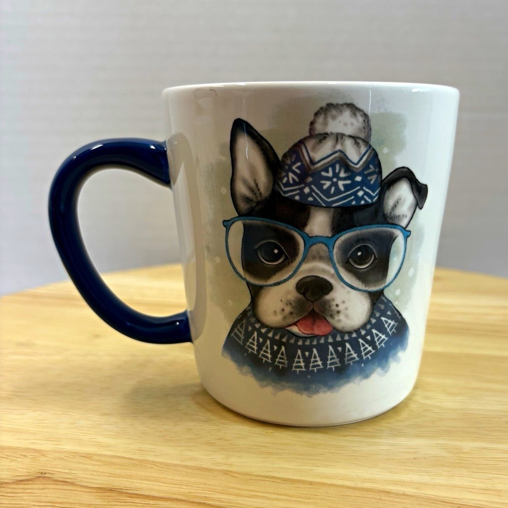 Kirkland's French Bulldog Boston Terrier 14oz Ceramic Coffee Mug White/Blue
